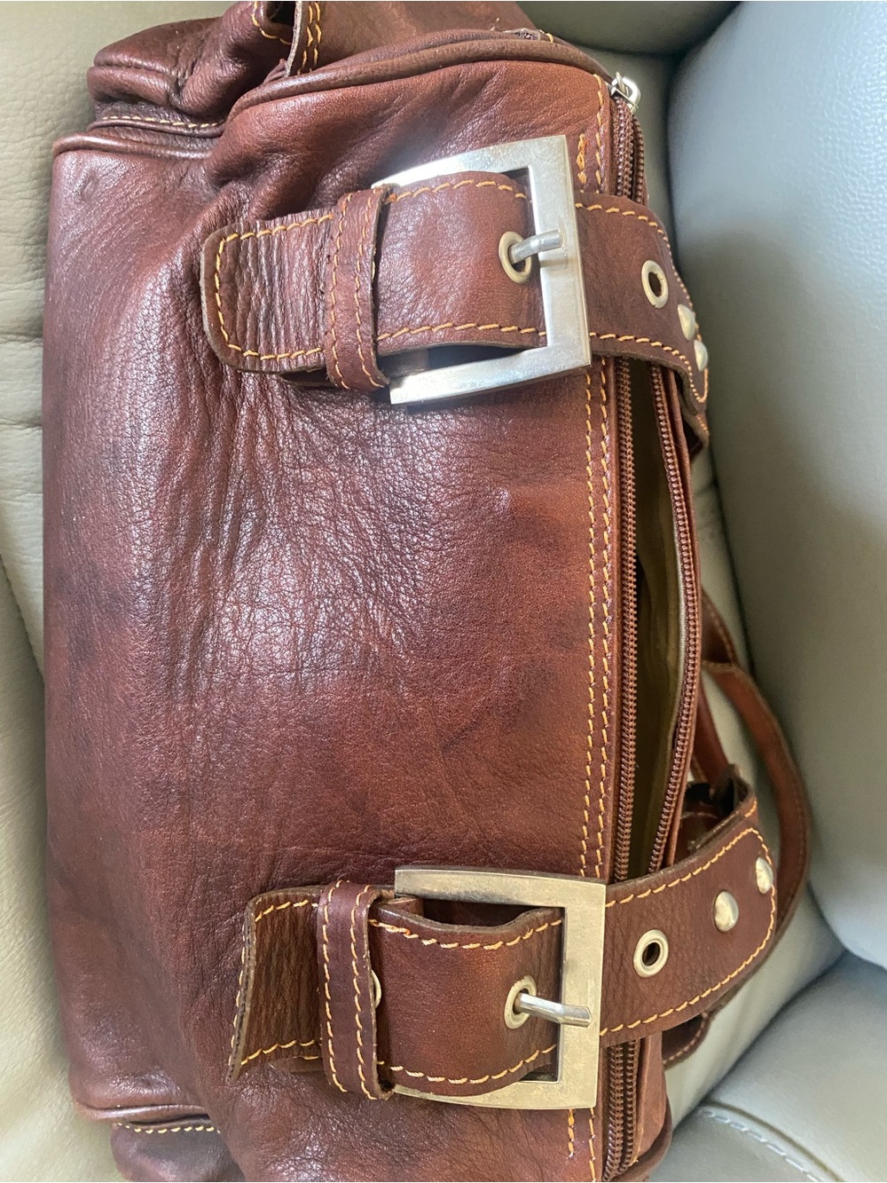 Vintage Y2K Vera Pelle Italian Brown Leather Shoulder Bag with Buckle Straps - Picture 10 of 10